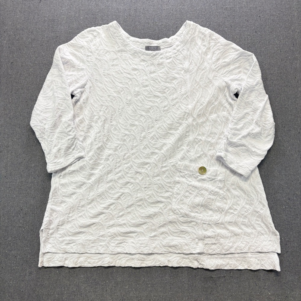 Habitat White Crinkle Wave Lagenlook Tunic Top Button Pocket Size M